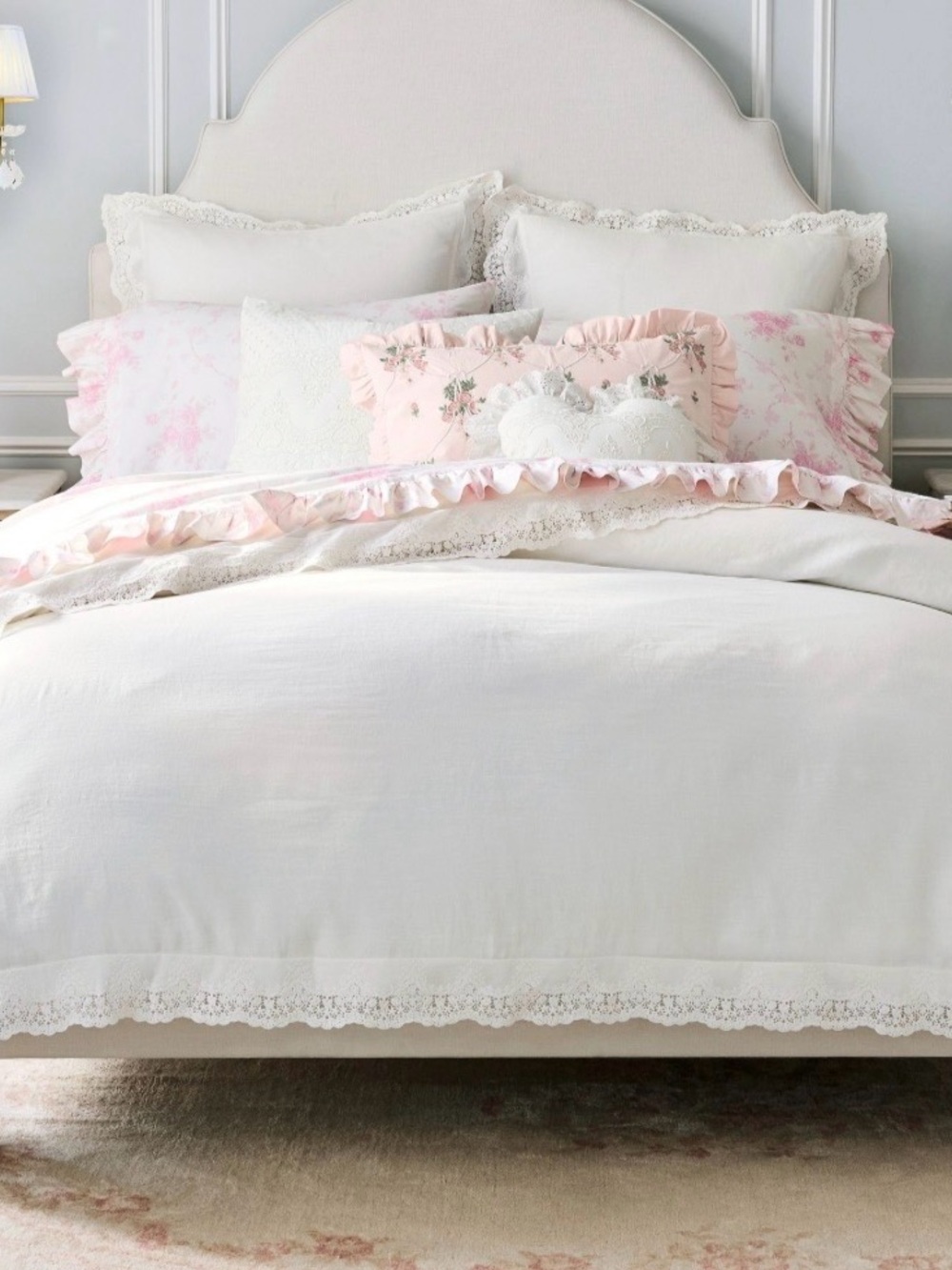 LoveShackFancy (2) Pink and White La Vie en Rose Floral Ruffle KING Pillowcases - Picture 11 of 11